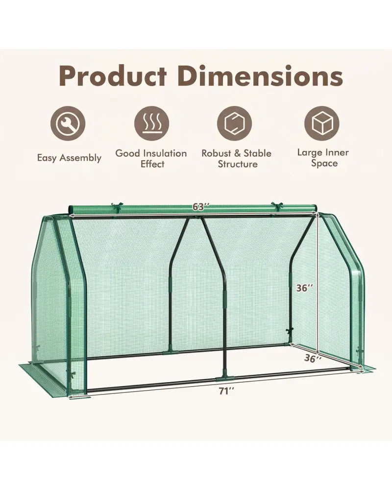 Portable Mini Greenhouse Small Garden Greenhouse with PE Cover and Zippered Roll-up Door for Vegetables-Green - Green