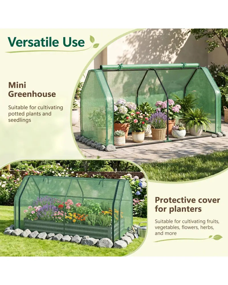 Portable Mini Greenhouse Small Garden Greenhouse with PE Cover and Zippered Roll-up Door for Vegetables-Green - Green