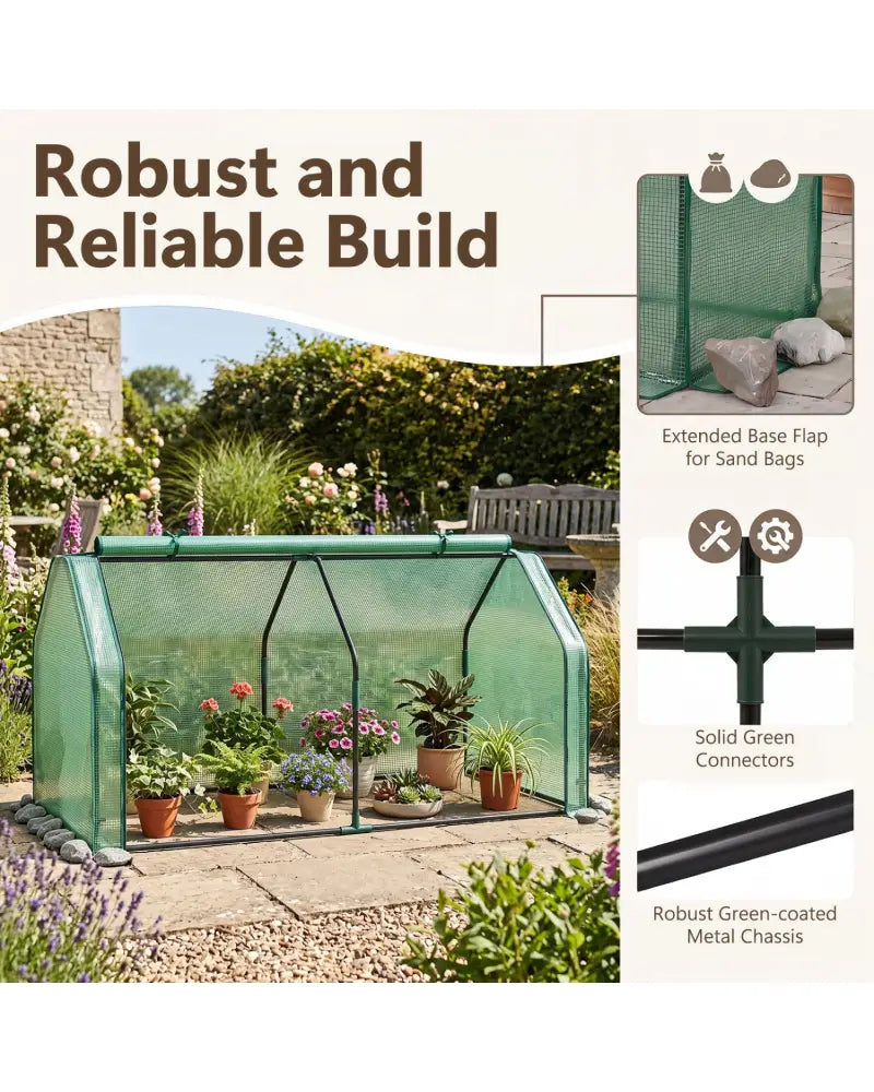 Portable Mini Greenhouse Small Garden Greenhouse with PE Cover and Zippered Roll-up Door for Vegetables-Green - Green