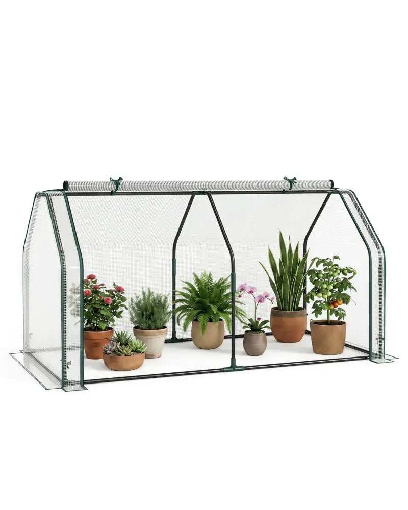 Portable Mini Greenhouse Small Garden Greenhouse with PE Cover and Zippered Roll-up Door for Vegetables-White - White