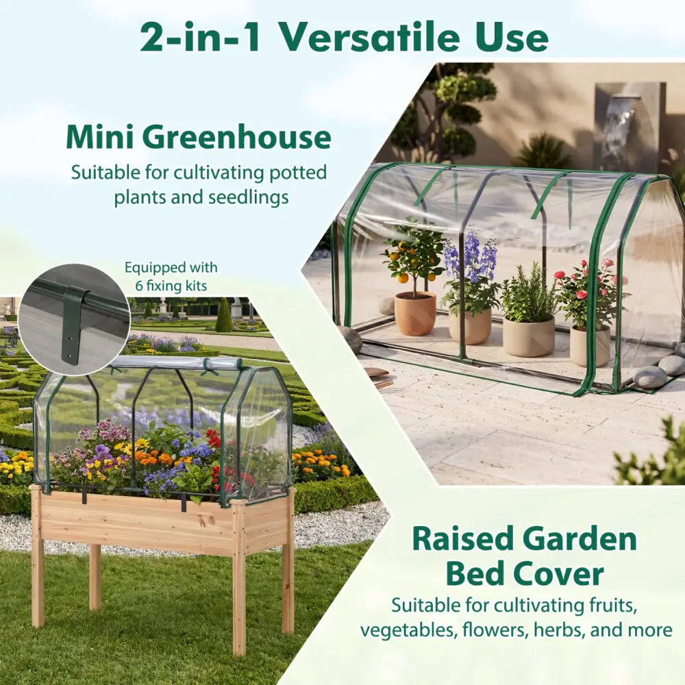 Portable Mini Greenhouse with PE Cover and Zippered Door for Vegetables-Green - Transparent - Greenhouses
