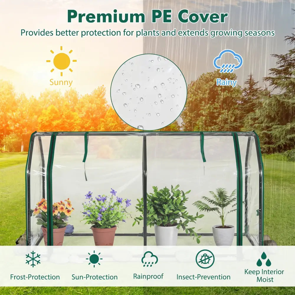 Portable Mini Greenhouse with PE Cover and Zippered Door for Vegetables-Green - Transparent - Greenhouses