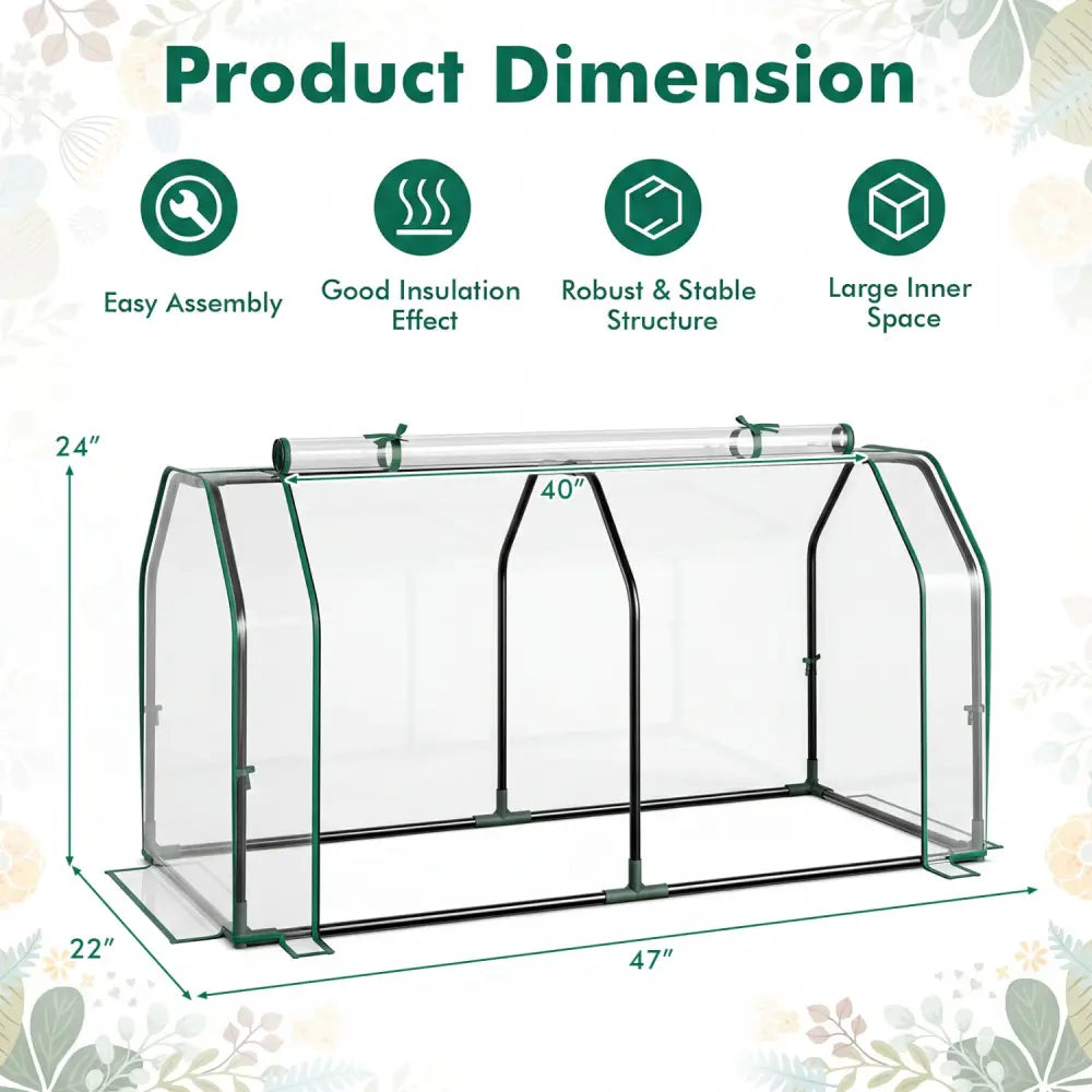 Portable Mini Greenhouse with PE Cover and Zippered Door for Vegetables-Green - Transparent - Greenhouses