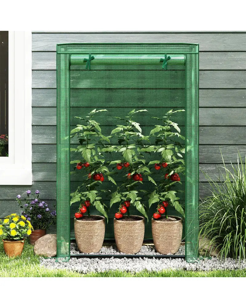 Portable Mini Greenhouse with Roll-Up Zippered Door-Green - Green - Greenhouses