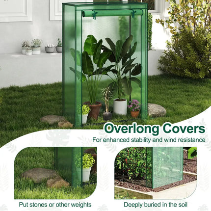 Portable Mini Greenhouse with Roll-Up Zippered Door-Green - Green - Greenhouses