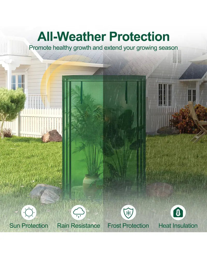 Portable Mini Greenhouse with Roll-Up Zippered Door-Green - Green - Greenhouses