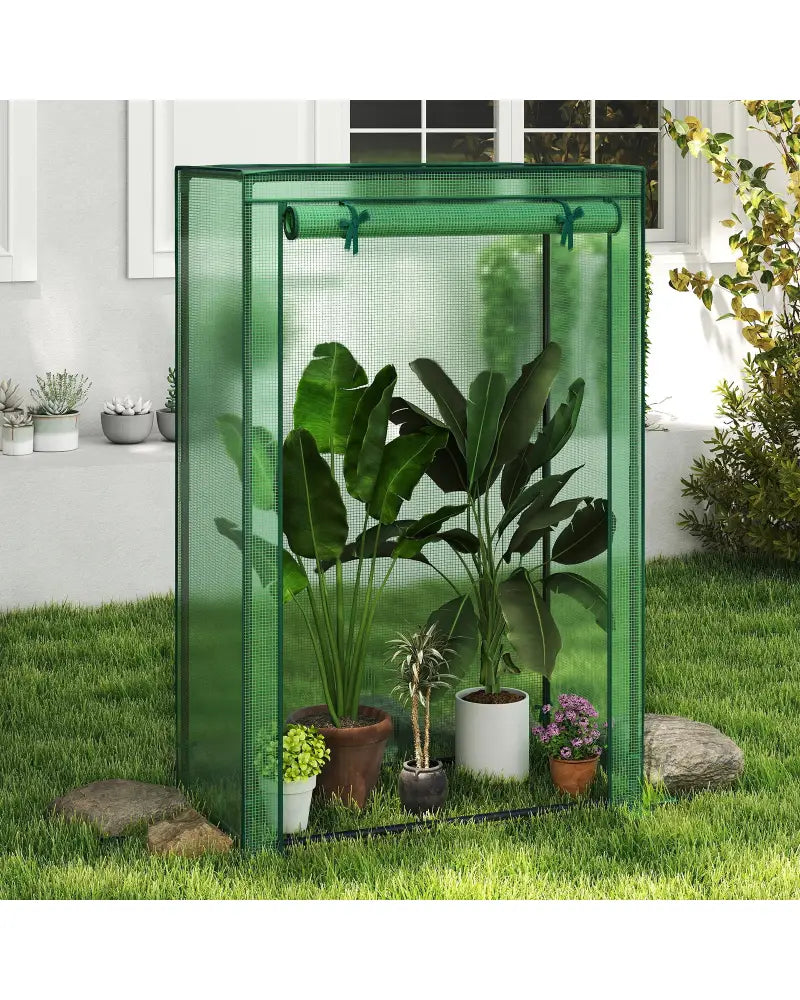 Portable Mini Greenhouse with Roll-Up Zippered Door-Green - Green - Greenhouses