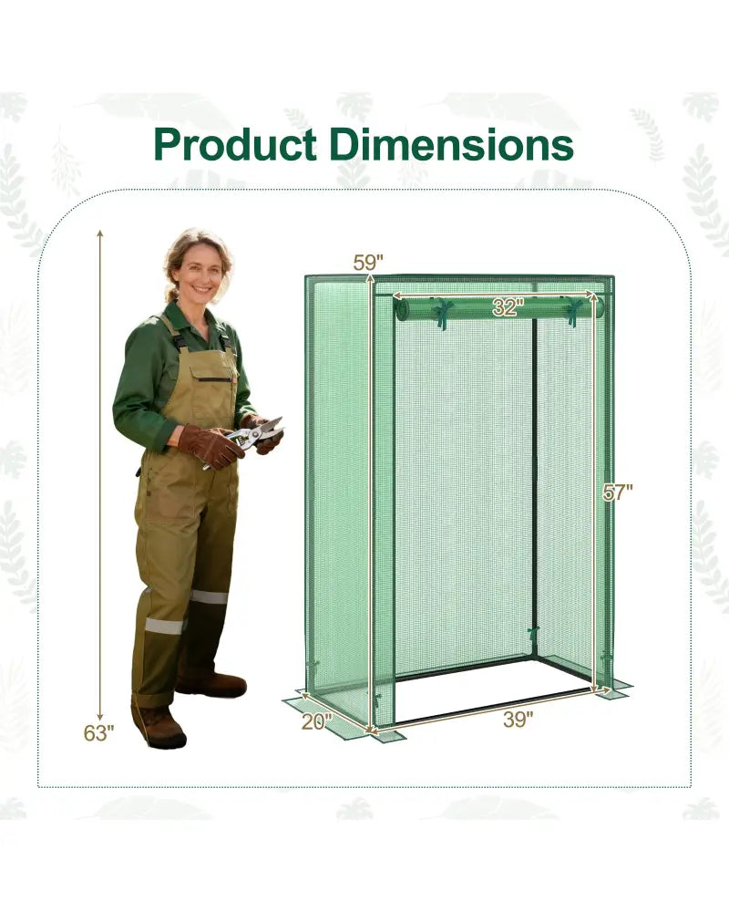 Portable Mini Greenhouse with Roll-Up Zippered Door-Green - Green - Greenhouses