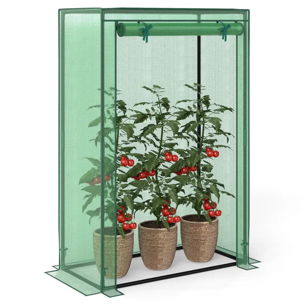 Portable Mini Greenhouse with Roll-Up Zippered Door-Green - Green - Greenhouses