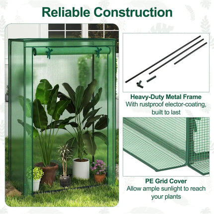 Portable Mini Greenhouse with Roll-Up Zippered Door-Green - Green - Greenhouses