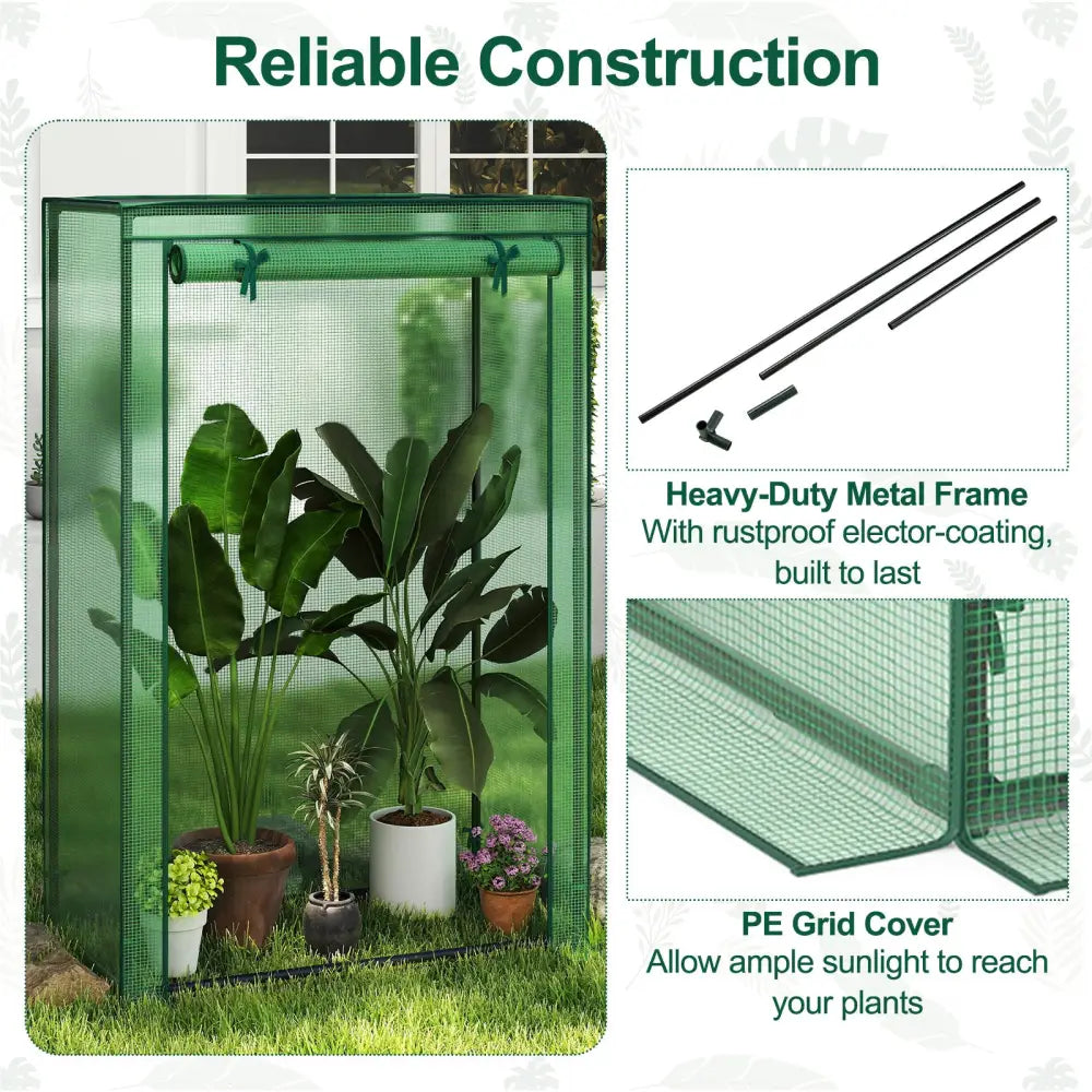 Portable Mini Greenhouse with Roll-Up Zippered Door-Green - Green - Greenhouses