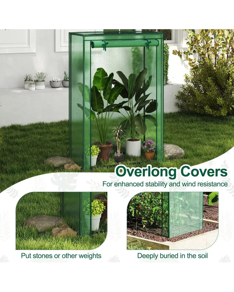 Portable Mini Greenhouse with Roll-Up Zippered Door-Green - Green - Greenhouses