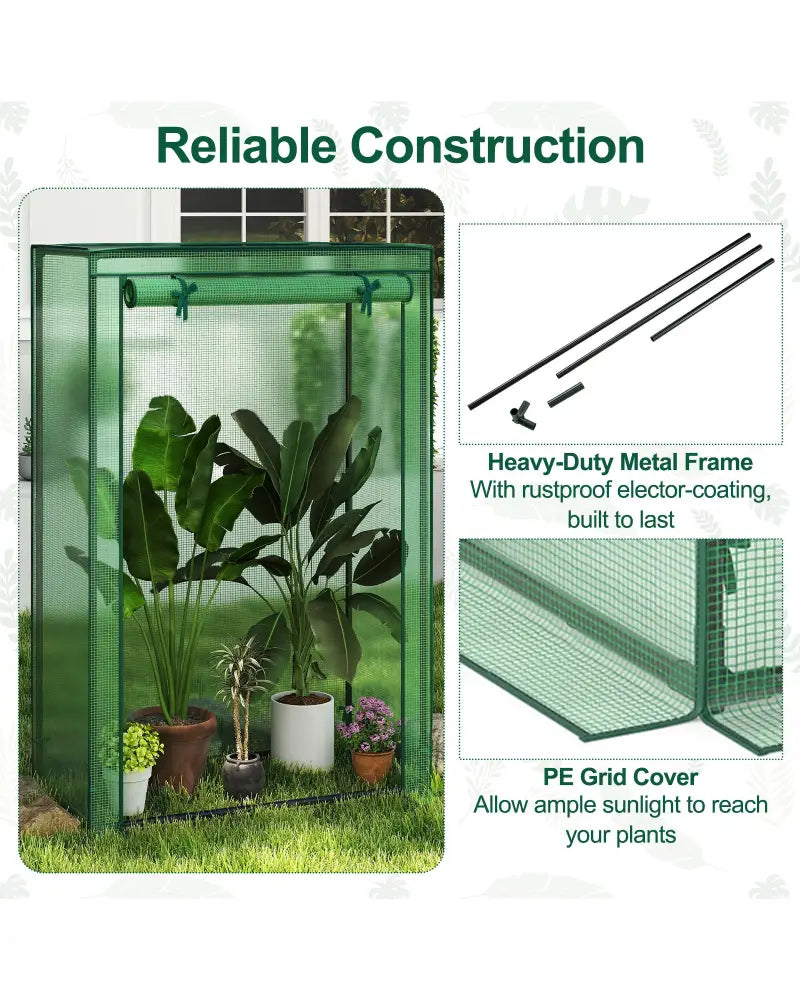 Portable Mini Greenhouse with Roll-Up Zippered Door-Green - Green - Greenhouses