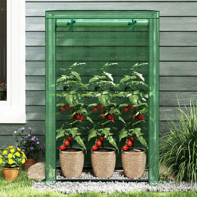 Portable Mini Greenhouse with Roll-Up Zippered Door-Green - Green - Greenhouses