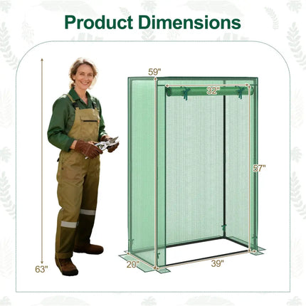 Portable Mini Greenhouse with Roll-Up Zippered Door-Green - Green - Greenhouses