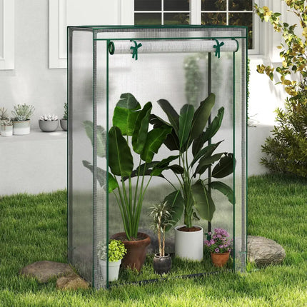 Portable Mini Greenhouse with Roll-Up Zippered Door-White - White - Greenhouses