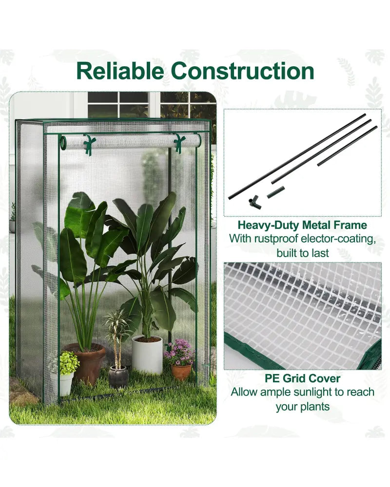 Portable Mini Greenhouse with Roll-Up Zippered Door-White - White - Greenhouses