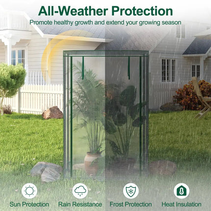 Portable Mini Greenhouse with Roll-Up Zippered Door-White - White - Greenhouses