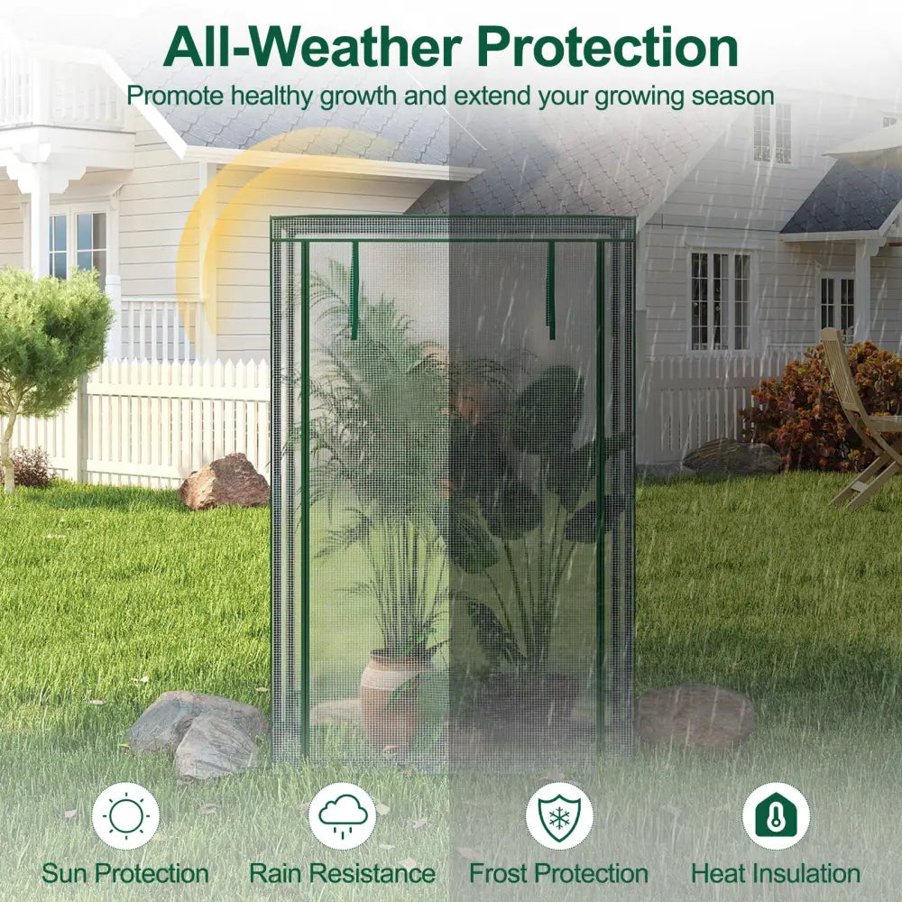 Portable Mini Greenhouse with Roll-Up Zippered Door-White - White - Greenhouses