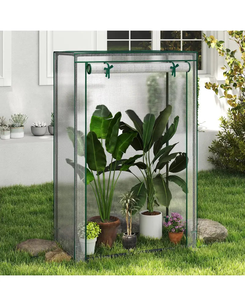 Portable Mini Greenhouse with Roll-Up Zippered Door-White - White - Greenhouses
