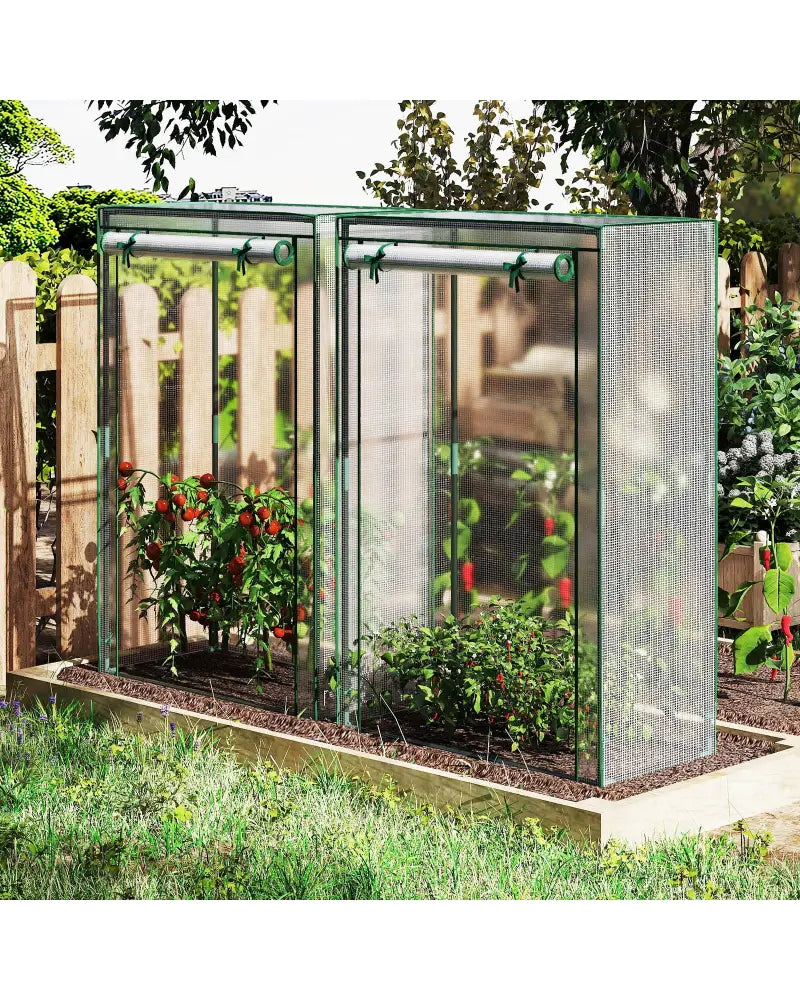 Portable Mini Greenhouse with Roll-Up Zippered Door-White - White - Greenhouses