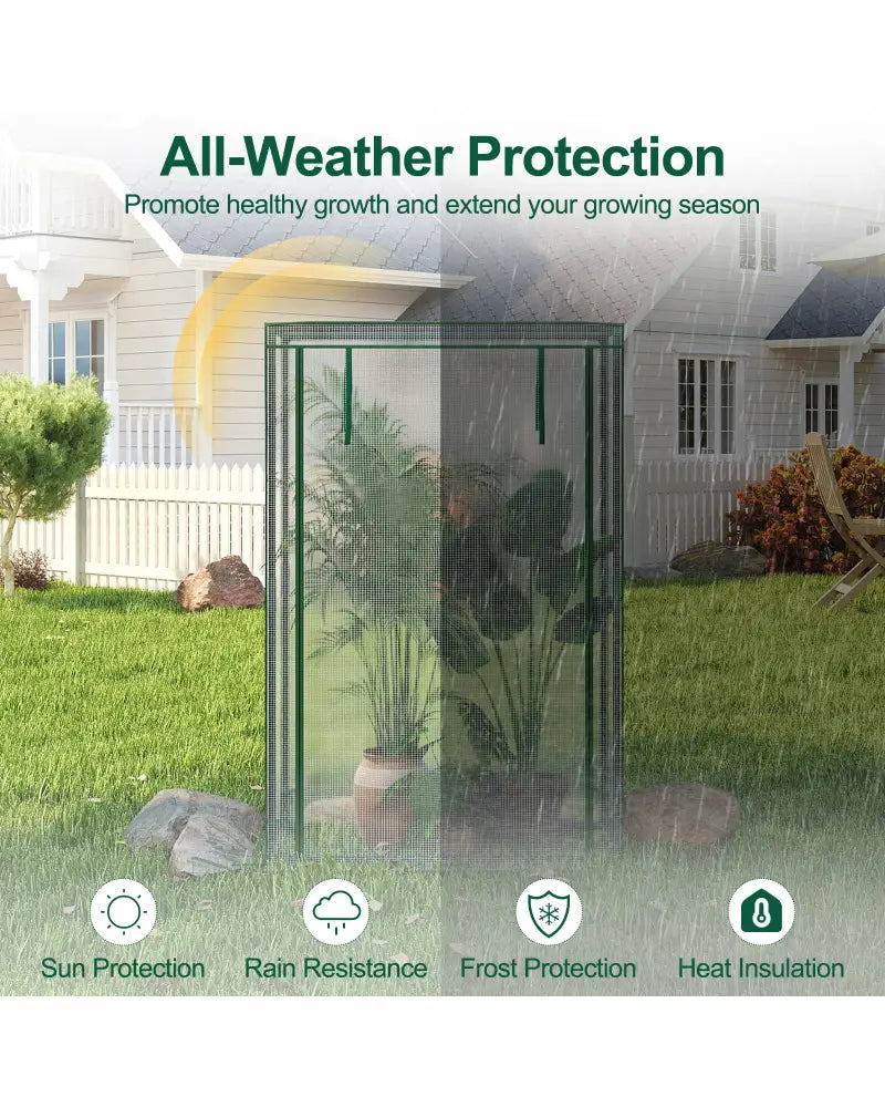 Portable Mini Greenhouse with Roll-Up Zippered Door-White - White - Greenhouses