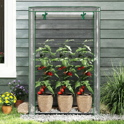 Portable Mini Greenhouse with Roll-Up Zippered Door-White - White - Greenhouses