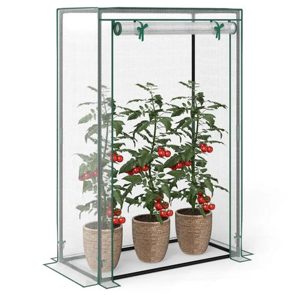 Portable Mini Greenhouse with Roll-Up Zippered Door-White - White - Greenhouses