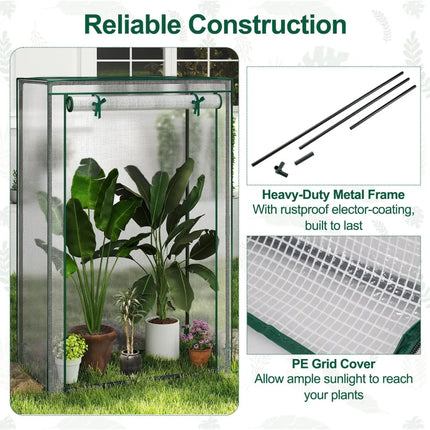 Portable Mini Greenhouse with Roll-Up Zippered Door-White - White - Greenhouses