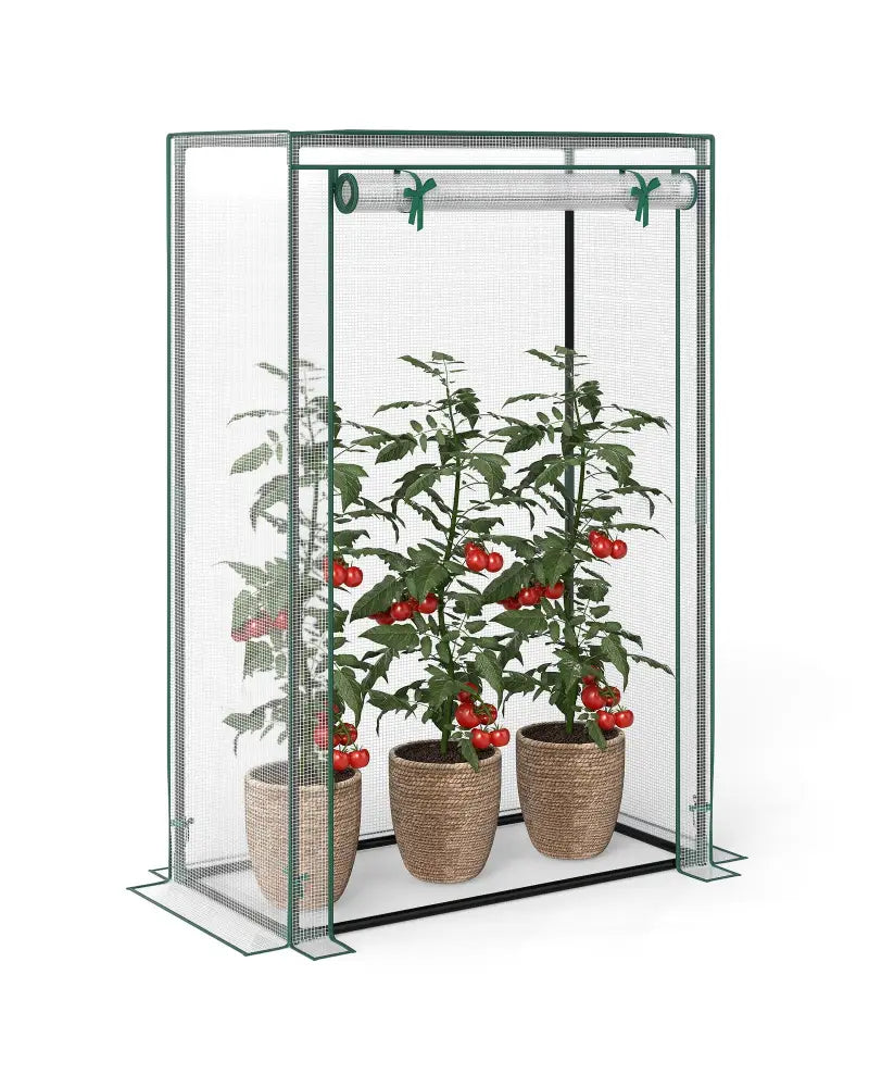 Portable Mini Greenhouse with Roll-Up Zippered Door-White - White - Greenhouses