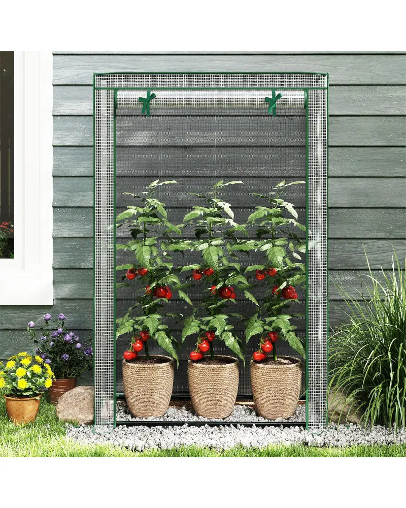 Portable Mini Greenhouse with Roll-Up Zippered Door-White - White - Greenhouses