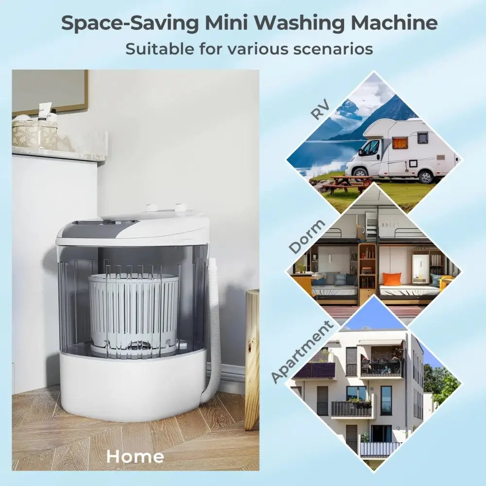 Portable Mini Semi-automatic Washing Machine with Spin Tub and Drain Hose 2.5 kg Capacity-Gray Costway