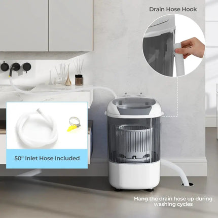 Portable Mini Semi-automatic Washing Machine with Spin Tub and Drain Hose 2.5 kg Capacity-Gray Costway
