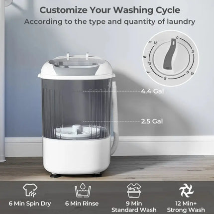 Portable Mini Semi-automatic Washing Machine with Spin Tub and Drain Hose 2.5 kg Capacity-Gray Costway
