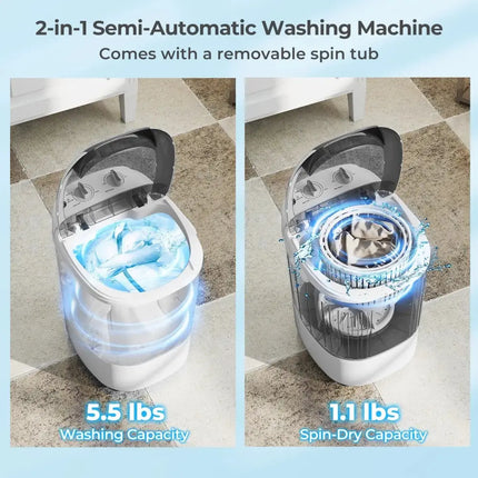 Portable Mini Semi-automatic Washing Machine with Spin Tub and Drain Hose 2.5 kg Capacity-Gray Costway