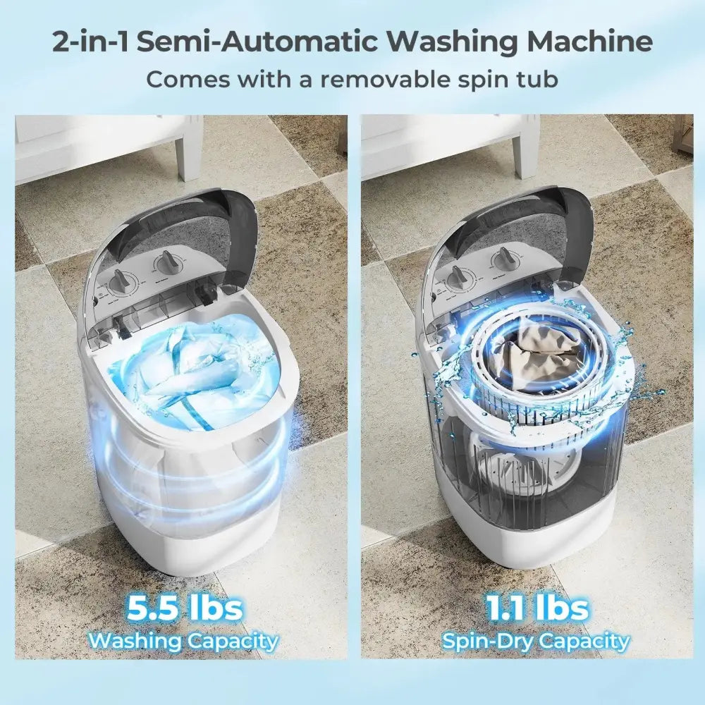 Portable Mini Semi-automatic Washing Machine with Spin Tub and Drain Hose 2.5 kg Capacity-Gray Costway