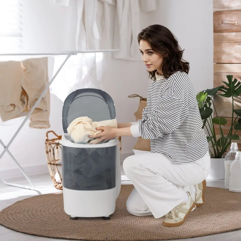 Portable Mini Washing Machine Semi-Automatic Washer and Spinner Combo with Single Tub-Gray - Gray - Washing Machines