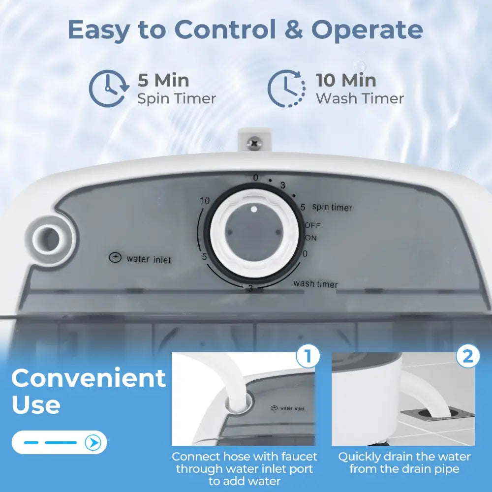 Portable Mini Washing Machine Semi-Automatic Washer and Spinner Combo with Single Tub-Gray - Gray - Washing Machines