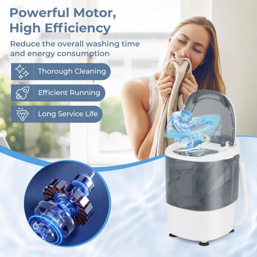 Portable Mini Washing Machine Semi-Automatic Washer and Spinner Combo with Single Tub-Gray - Gray - Washing Machines