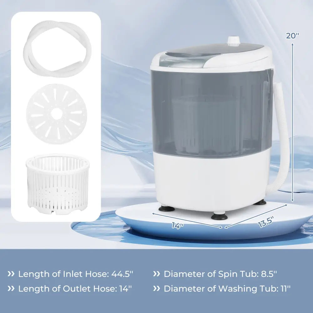Portable Mini Washing Machine Semi-Automatic Washer and Spinner Combo with Single Tub-Gray - Gray - Washing Machines