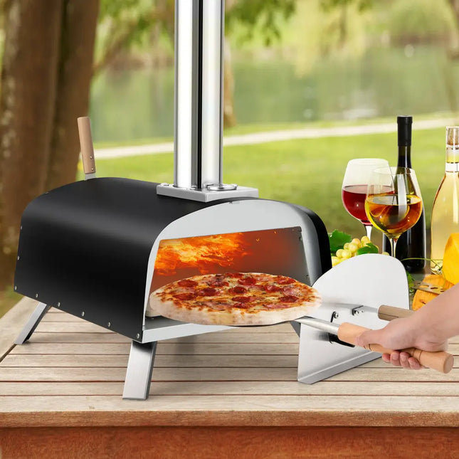 Portable Multi-Fuel Pizza Oven with Pizza Stone and Pizza Peel - Silver - Outdoor Grills