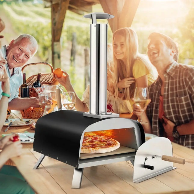 Portable Multi-Fuel Pizza Oven with Pizza Stone and Pizza Peel - Silver - Outdoor Grills