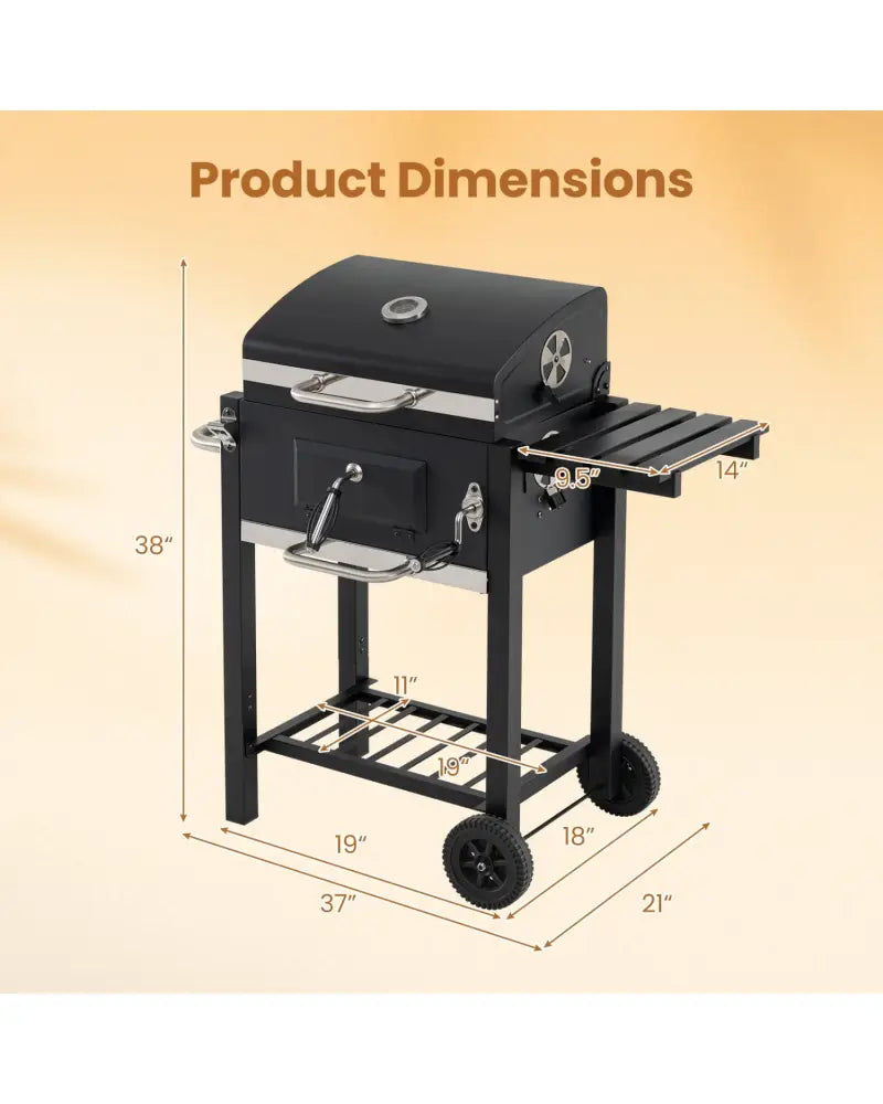 Portable Outdoor Barbecue Grill with Adjustable Charcoal Tray and Wheels-Black - Black - Outdoor Grills