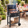 Portable Outdoor Barbecue Grill with Adjustable Charcoal Tray and Wheels-Black - Black - Outdoor Grills
