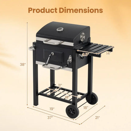 Portable Outdoor Barbecue Grill with Adjustable Charcoal Tray and Wheels-Black - Black - Outdoor Grills