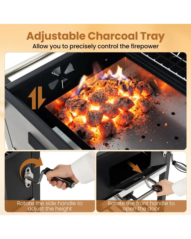 Portable Outdoor Barbecue Grill with Adjustable Charcoal Tray and Wheels-Black - Black - Outdoor Grills