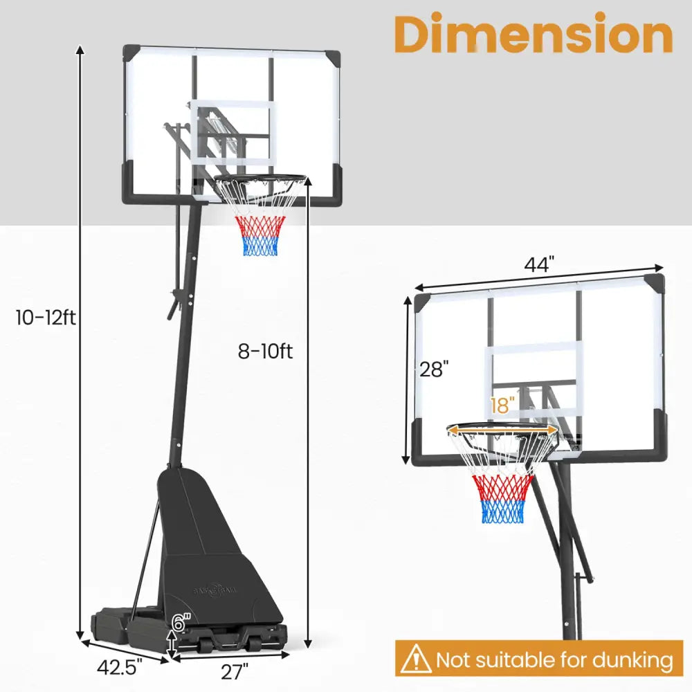 Portable Outdoor Basketball Hoop 8-10 FT Height Adjustable Basketball Goal System - Sport Equipments