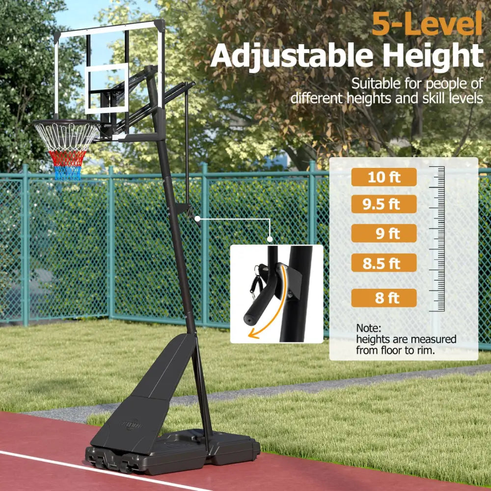 Portable Outdoor Basketball Hoop 8-10 FT Height Adjustable Basketball Goal System - Sport Equipments