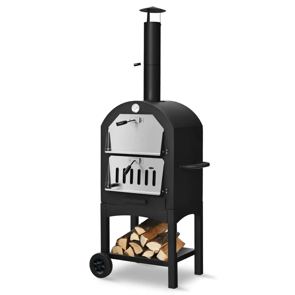 Portable Outdoor Pizza Oven with Pizza Stone and Waterproof Cover - Black - Outdoor Grills
