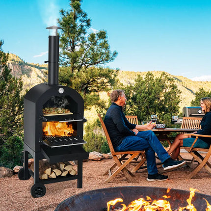 Portable Outdoor Pizza Oven with Pizza Stone and Waterproof Cover - Black - Outdoor Grills